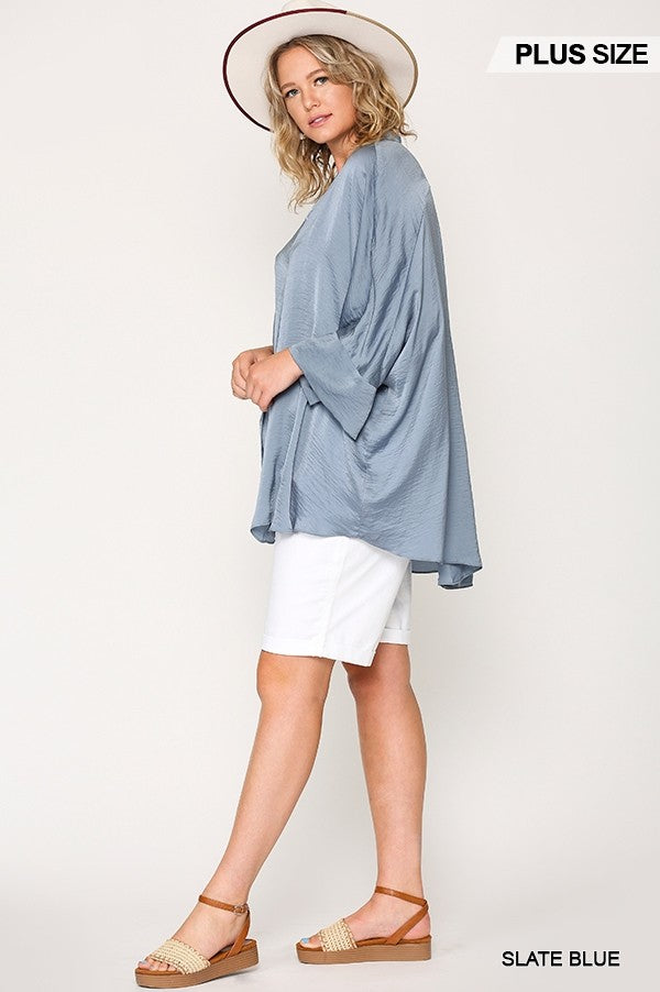 Washed Satin Button Down Loose Fit Top With Hi-lo Hem - LOLA LUXE