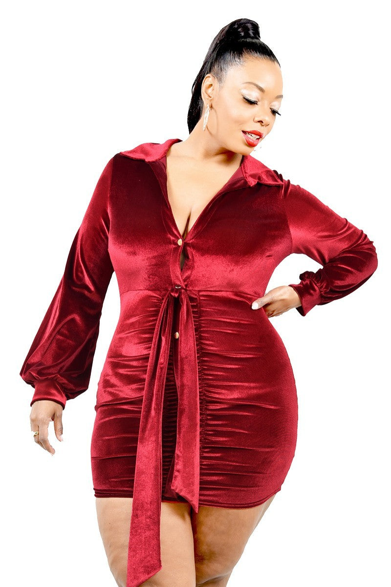 Plus Velvet Bishop Sleeve Mini Dress - LOLA LUXE