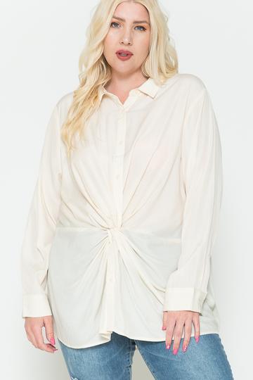 Twisted Knot Detail Oversized Satin Shirt - LOLA LUXE