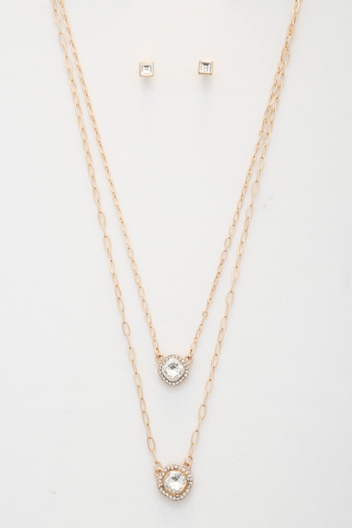 Double Crystal Metal Layered Necklace - lolaluxeshop