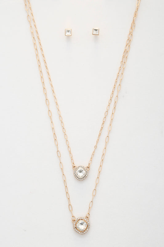 Double Crystal Metal Layered Necklace - lolaluxeshop