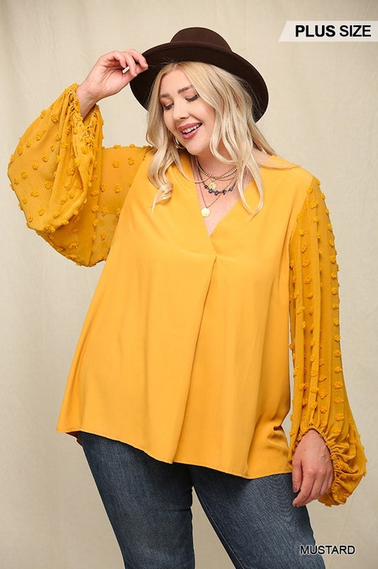 Woven And Textured Chiffon Top With Voluminous Sheer Sleeves - lolaluxeshop