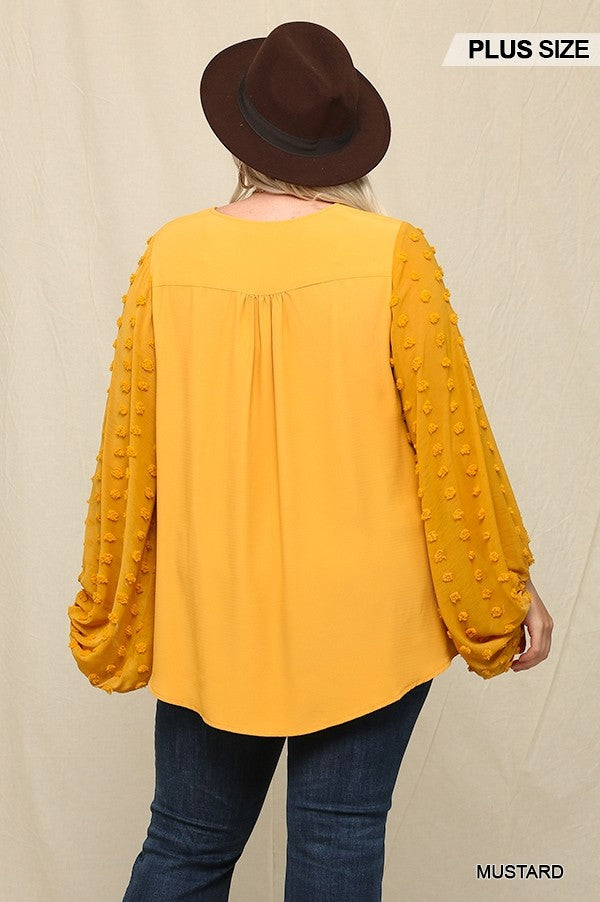 Woven And Textured Chiffon Top With Voluminous Sheer Sleeves - lolaluxeshop