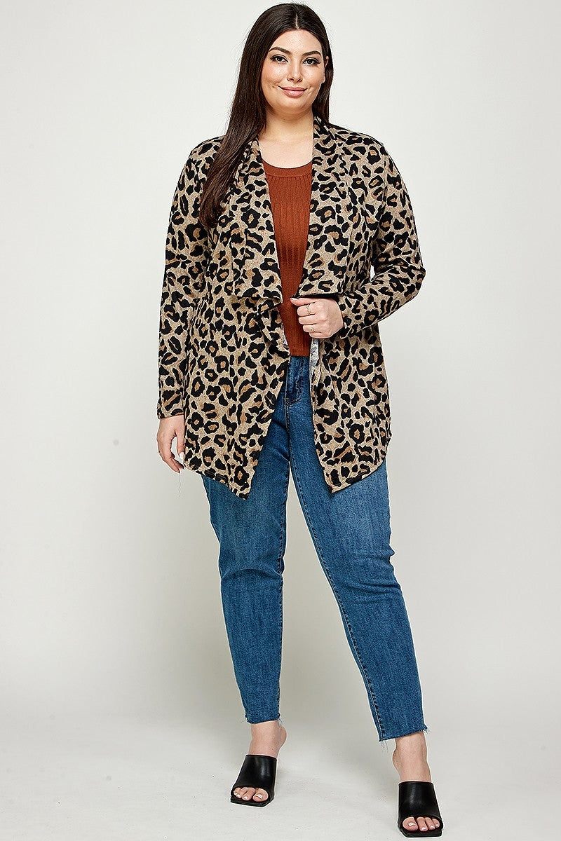 Plus Size, Animal Leopard Printed Knit Cardigan - lolaluxeshop
