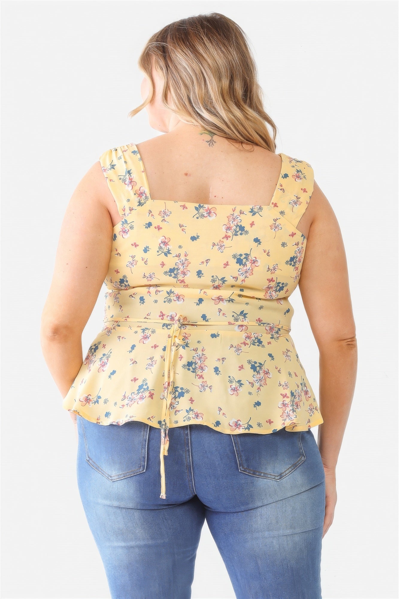 Plus Floral Button-up Sleeveless Flare Hem Top - lolaluxeshop