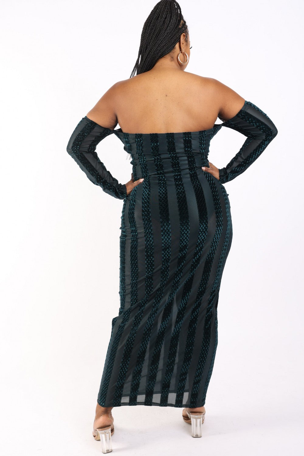 Striped Velvet Off Shoulder Dress - lolaluxeshop
