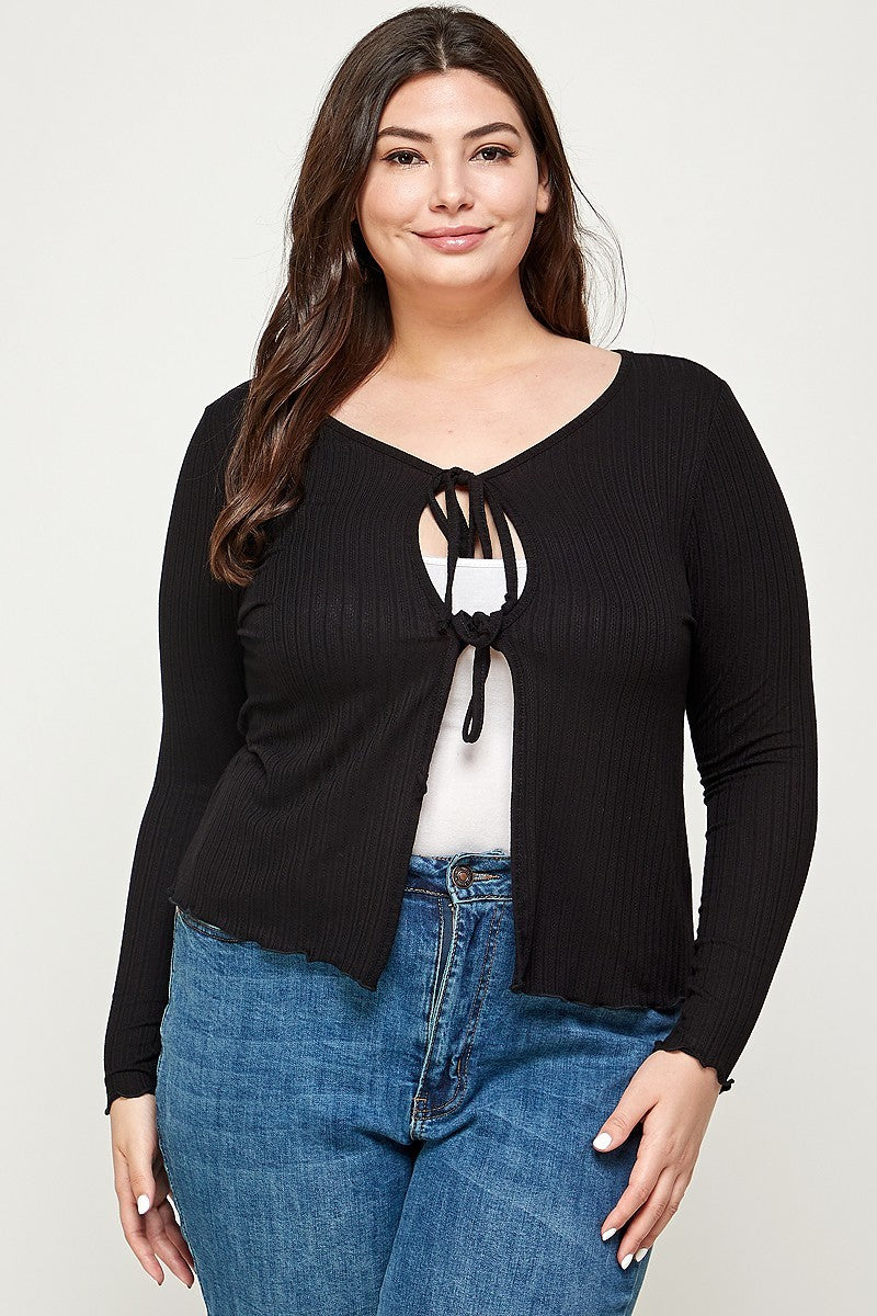 Solid Ribbed Pointelle Cardigan - lolaluxeshop
