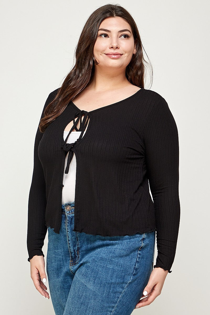 Solid Ribbed Pointelle Cardigan - lolaluxeshop