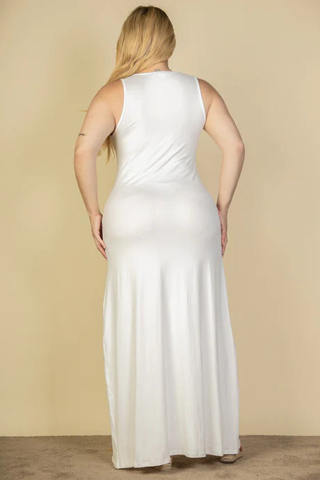 Plus Size Plunge Neck Thigh Split Maxi Dress - lolaluxeshop