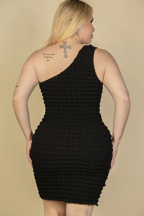 Plus Size Bubble Fabric One Shoulder Bodycon Mini Dress - lolaluxeshop