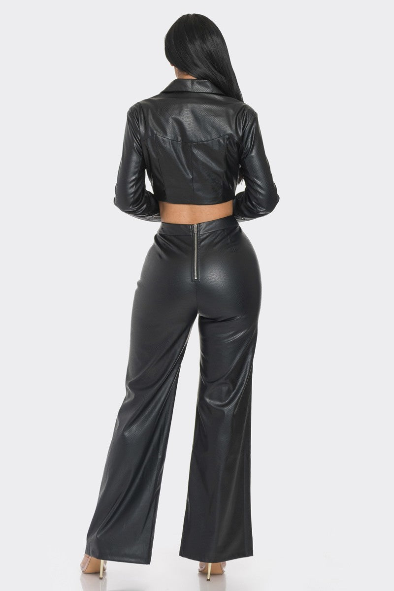 Faux Leather Set With Rhinestone Detail - lolaluxeshop