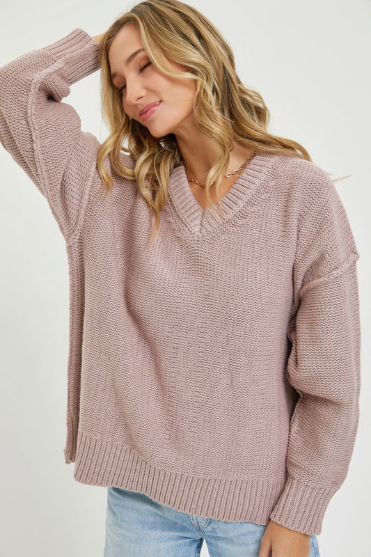 V Neck Oversized Sweater - lolaluxeshop