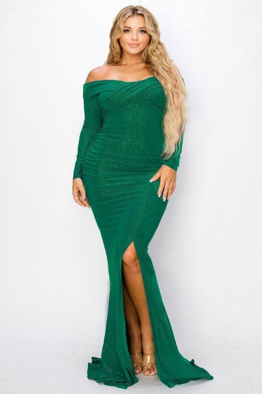 Plus Long Sleeve Off Shoulder Night Party Maxi Dress - lolaluxeshop