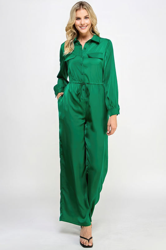Long Sleeve Jumpsuit With Waist Drawstring - lolaluxeshop