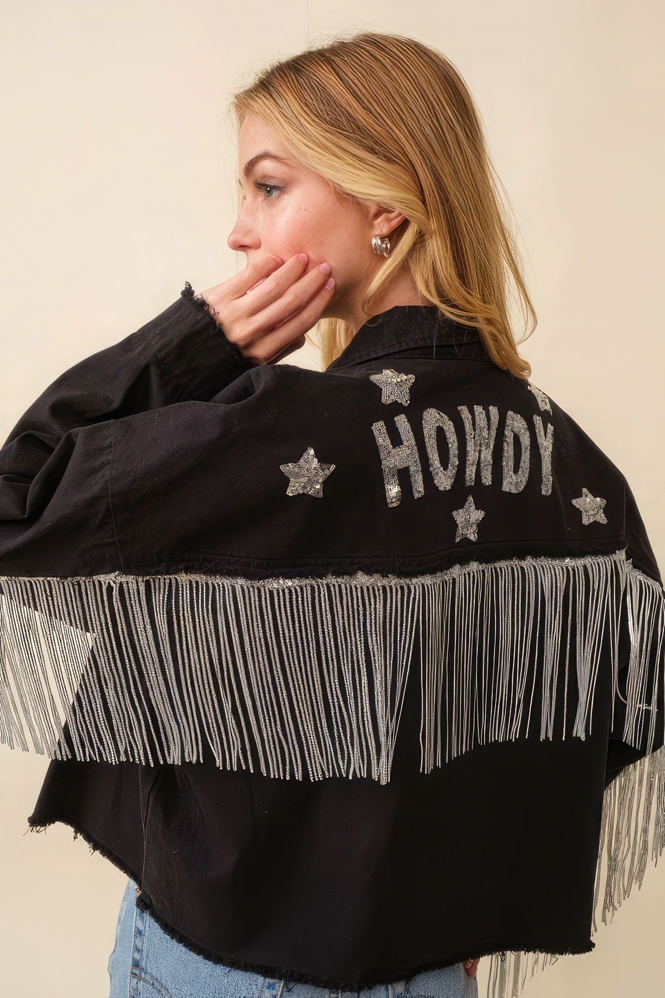 Howdy Sequin Fringe And Star Patches Jacket - lolaluxeshop