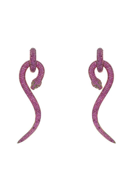 Anaconda Snake Drop Earrings Rosegold Ruby - lolaluxeshop