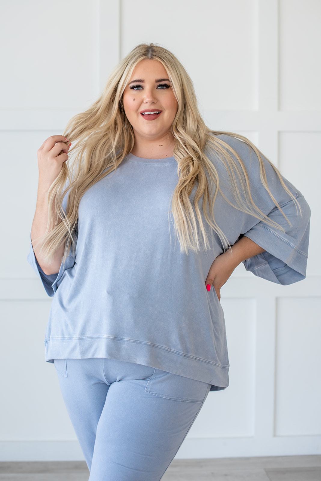 Lazy Weekend French Terry Top- Blue - LOLA LUXE