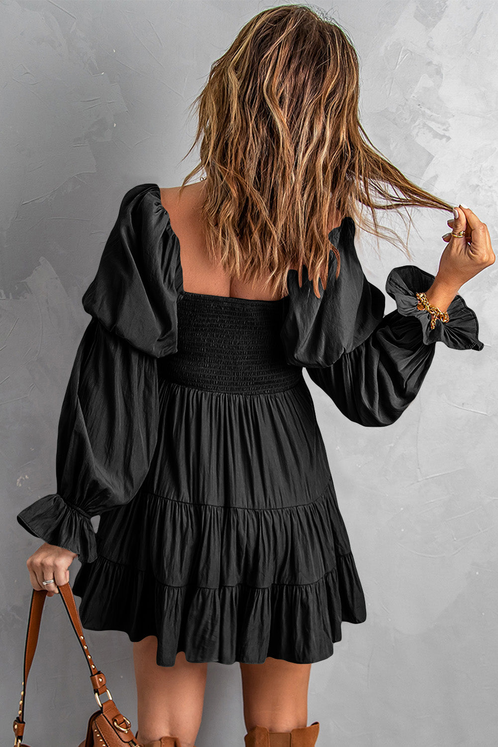 Smocked Off-Shoulder Tiered Mini Dress - LOLA LUXE