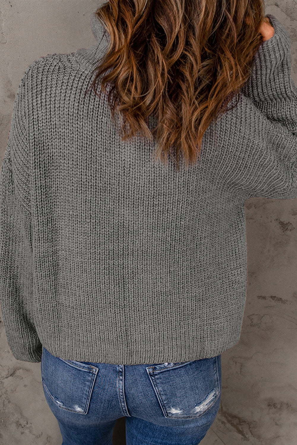 Half Zip Rib-Knit Dropped Shoulder Sweater - LOLA LUXE