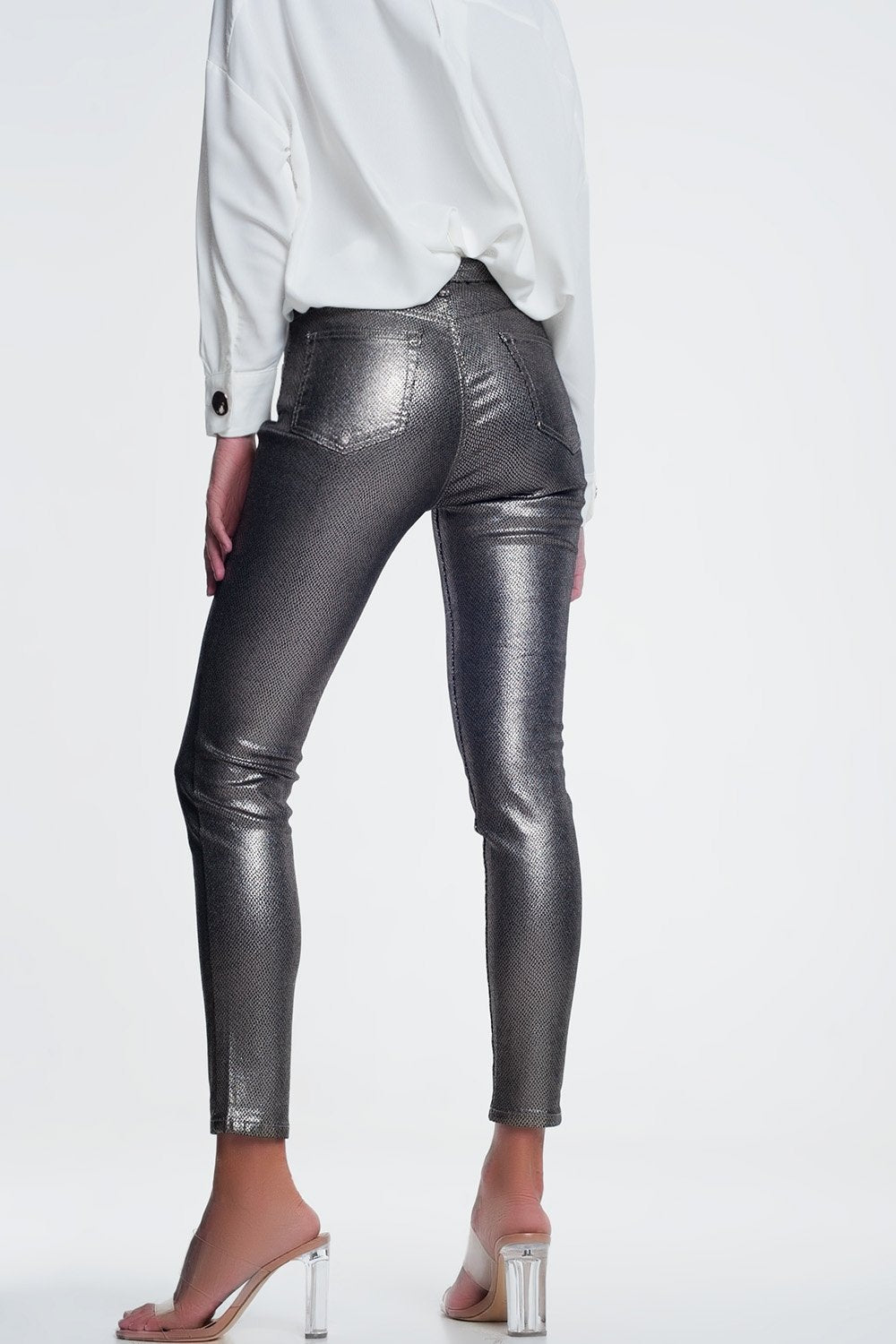 Silver Trousers With Snake Print - LOLA LUXE