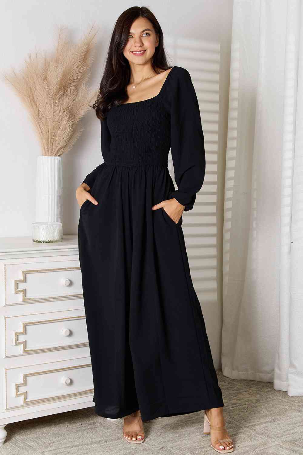 Double Take Square Neck Jumpsuit with Pockets - lolaluxeshop