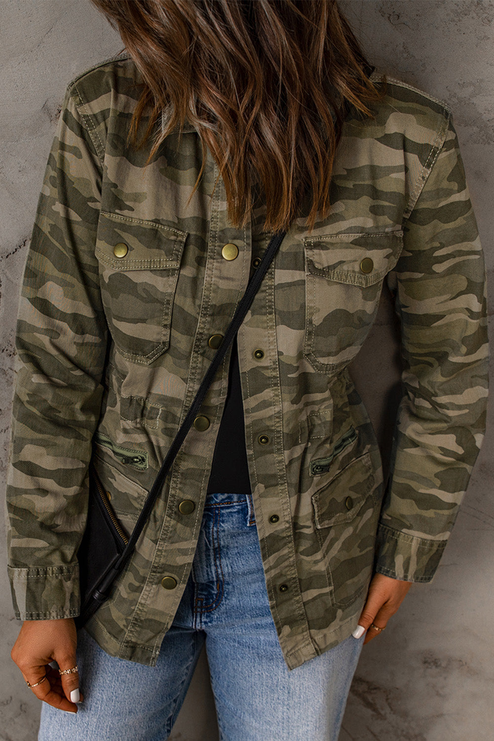 Camouflage Snap Down Jacket - LOLA LUXE