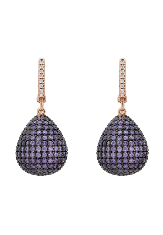 Valerie Pear Drop Gemstone Earrings Rosegold Purple Amethyst - lolaluxeshop