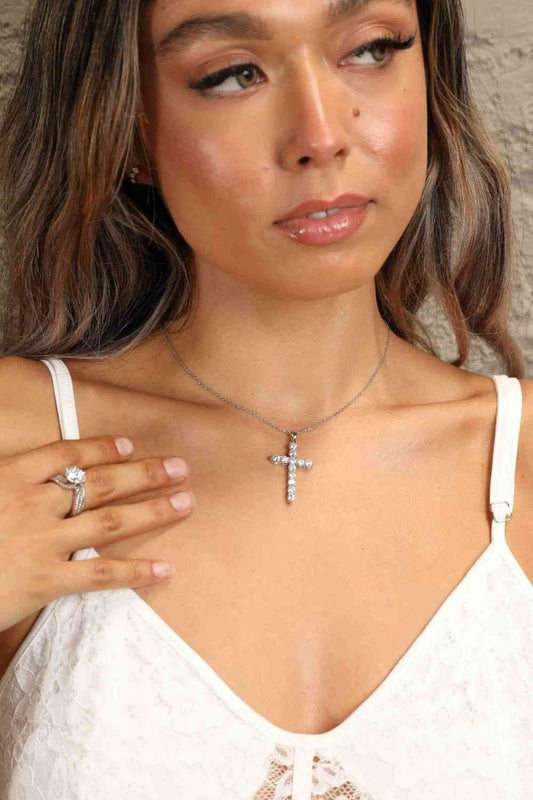 Adored 925 Sterling Silver Cross Moissanite Necklace - lolaluxeshop
