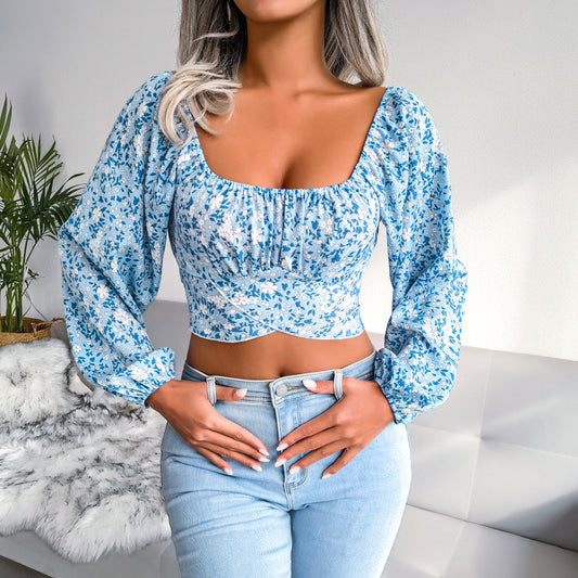 Ditsy Floral Crisscross Cropped Top - LOLA LUXE
