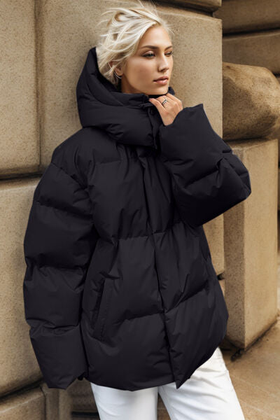 Pocketed Zip Up Hooded Puffer Jacket - lolaluxeshop
