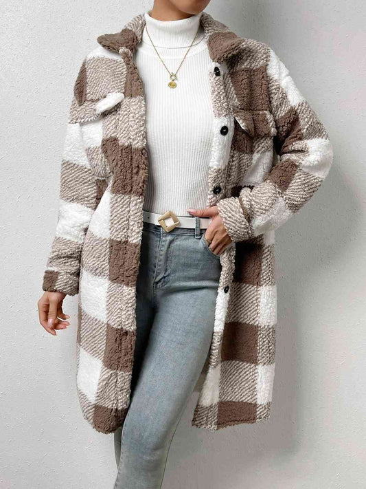 Plaid Collared Neck Button Down Coat - lolaluxeshop