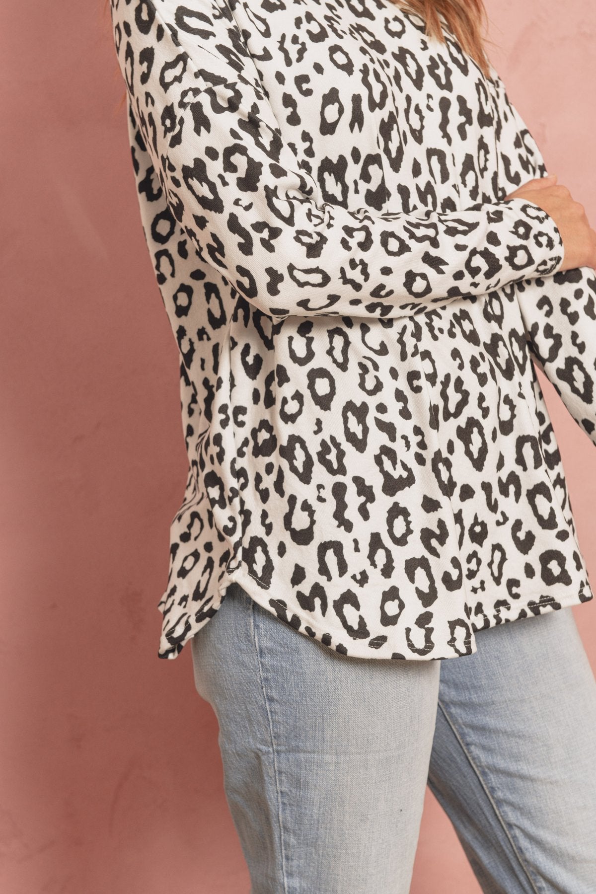 Long Sleeve Animal Print Rounded Hem Top - LOLA LUXE