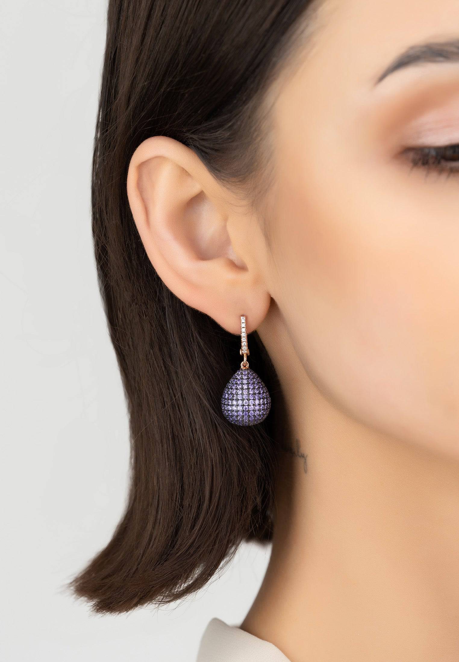 Valerie Pear Drop Gemstone Earrings Rosegold Purple Amethyst - lolaluxeshop