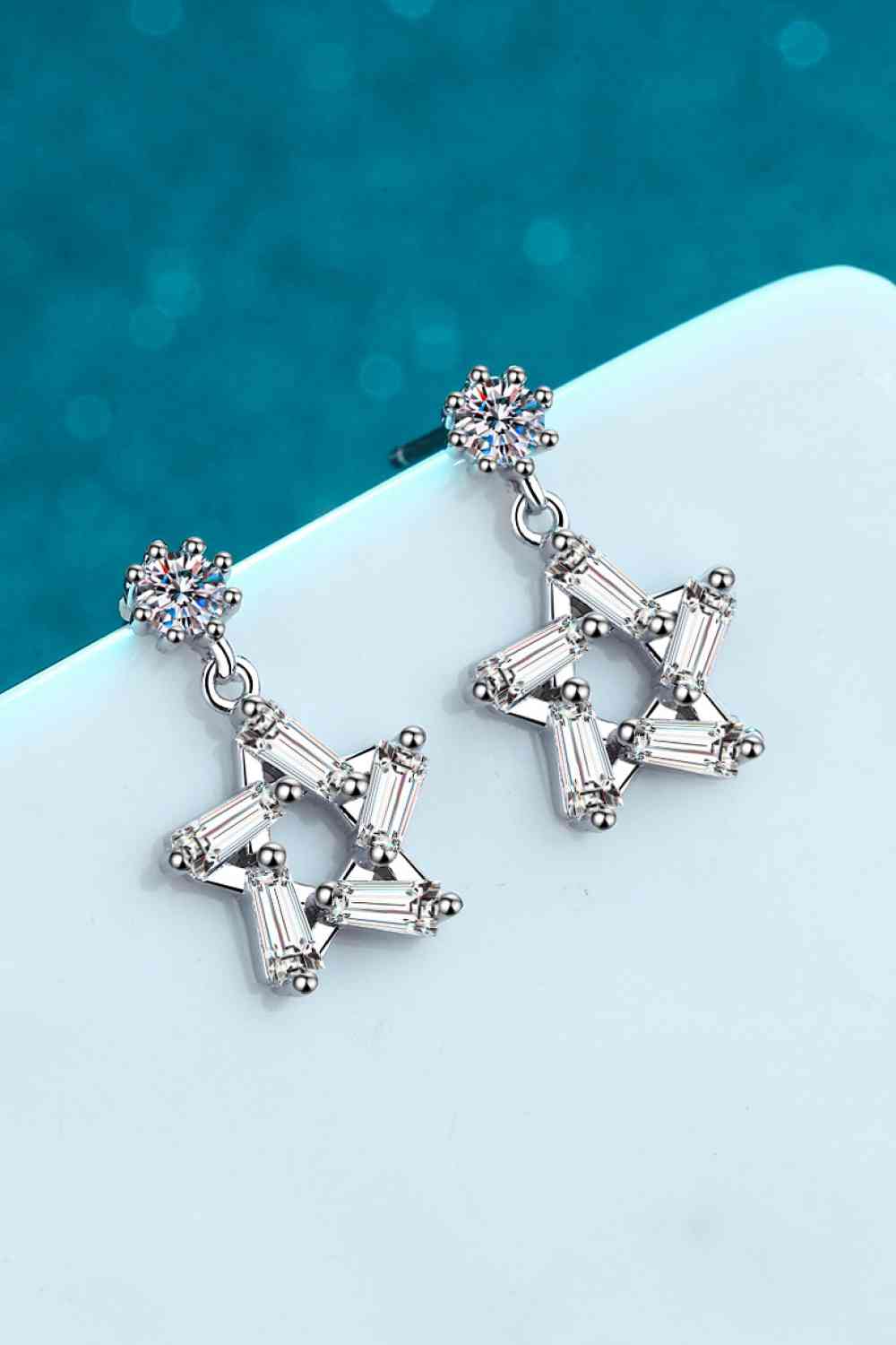 925 Sterling Silver Inlaid Moissanite Star Earrings - lolaluxeshop