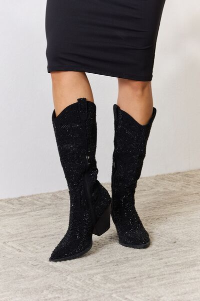 Forever Link Rhinestone Knee High Cowboy Boots - lolaluxeshop