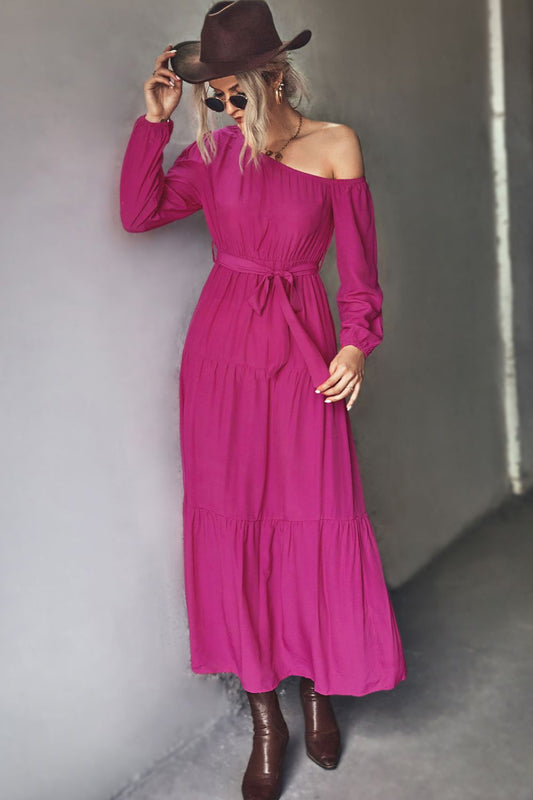 Belted One-Shoulder Tiered Maxi Dress - LOLA LUXE