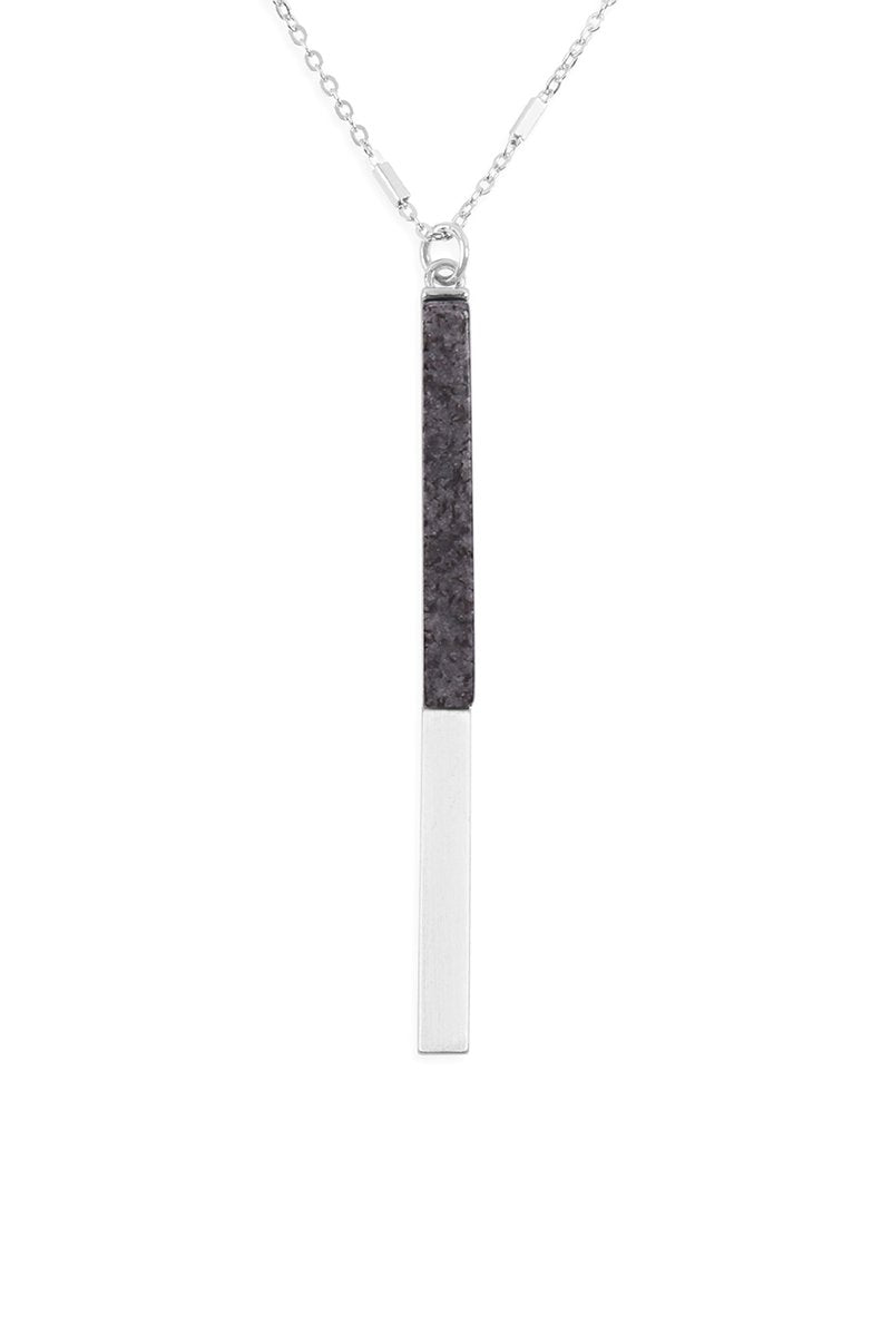 Myn1354 - Natural Stone With Metal Bar Necklace - LOLA LUXE