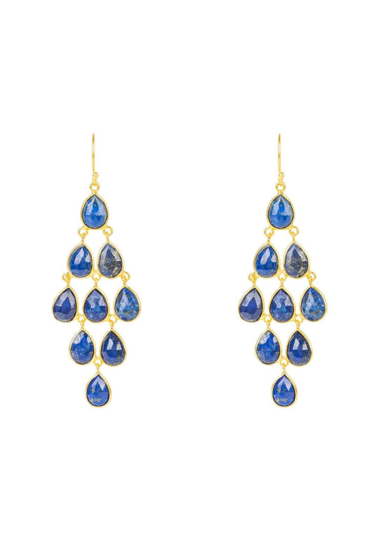 Erviola Gemstone Cascade Earrings Gold Lapis Lazuli - lolaluxeshop