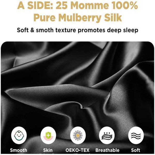 Silk Pillowcase for Hair and Skin 1 Pack, 100% Mulberry Silk & Natural Wood Pulp Fiber Double-Sided Design, Silk Pillow Covers with Hidden Zipper (king size:20" x 36", black) - lolaluxeshop