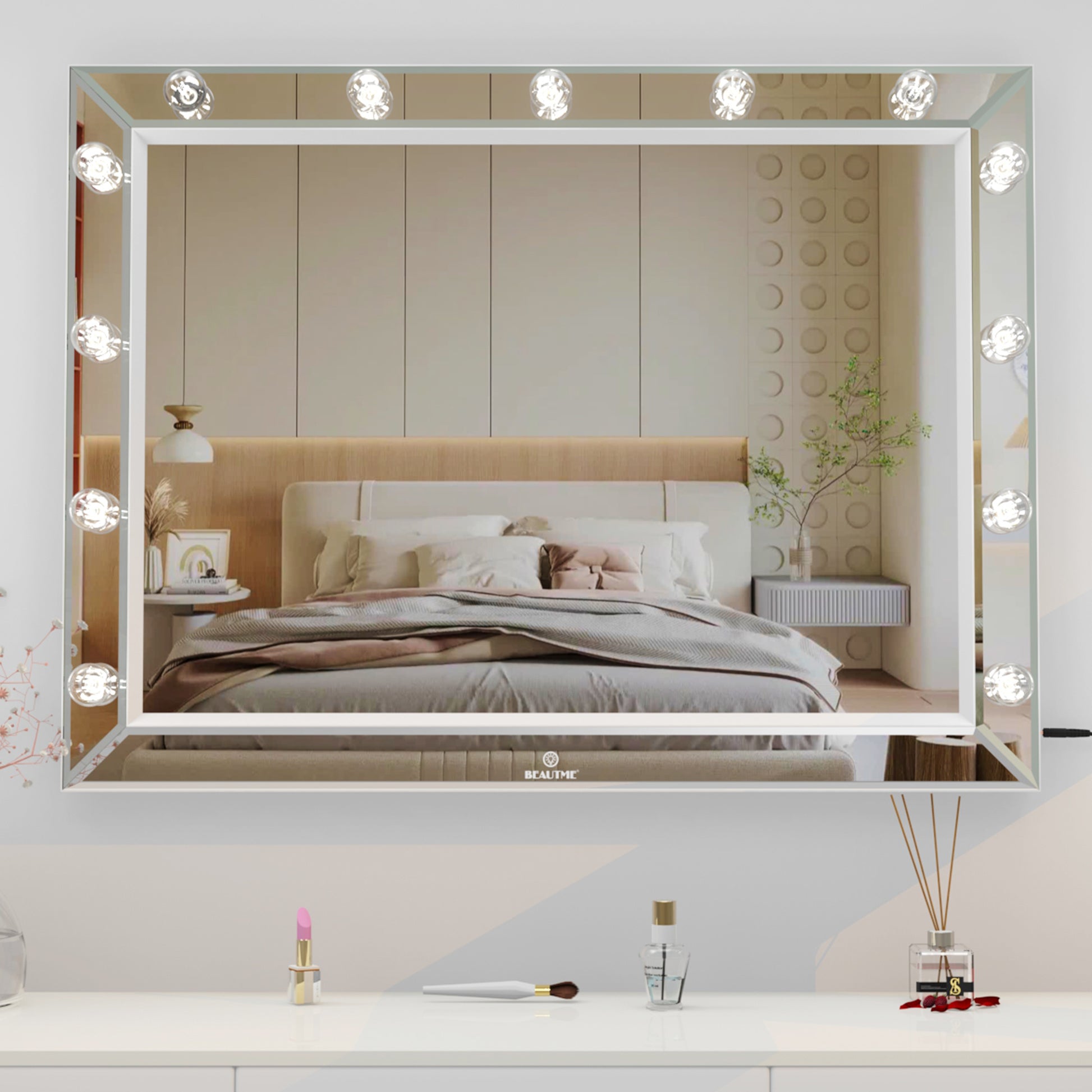 Hollywood Vanity Mirror with Uss Bulbs Luxury Vanity Mirror with Lights Large Size Makeup Mirror for Bedroom Makeup Room, Smart Touch White Lighting,40x30.5 inch - lolaluxeshop