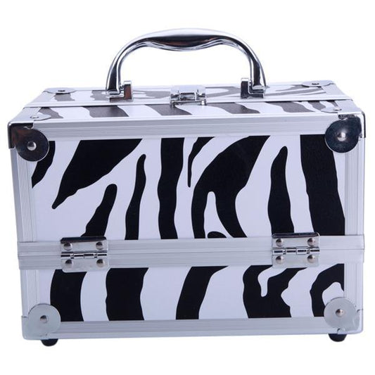 SM-2176 Aluminum Makeup Train Case Jewelry Box Cosmetic Organizer with Mirror 9"x6"x6" White Zebra - lolaluxeshop