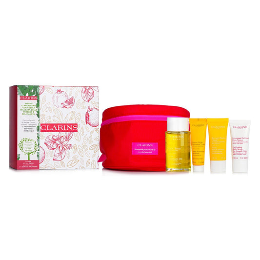 CLARINS - SPA At Home Set: Body Oil 100ml+Shower Concentrate 30ml+Baume Huile Oil Balm 30ml+Body Scrub 30ml+1 Bag 80100879 / 180712 4pcs+1bag - lolaluxeshop