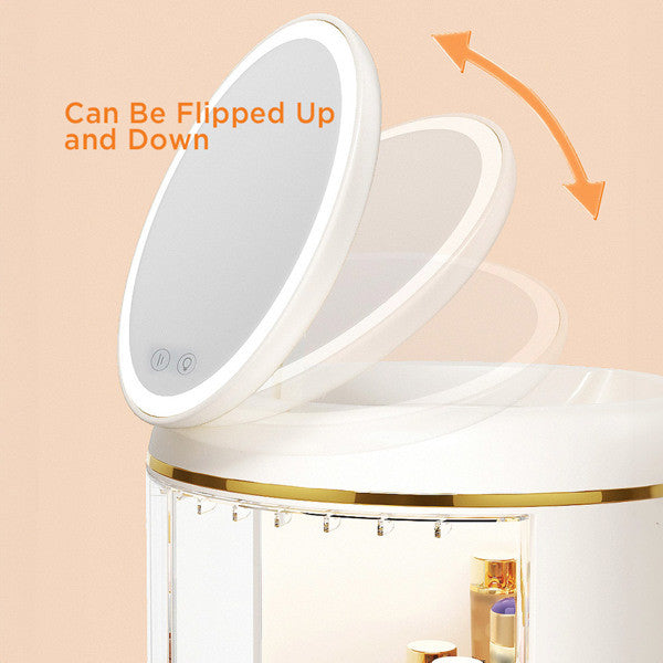 Joybos® Round Makeup Storage Organizer Box with Mirror Led Light - lolaluxeshop