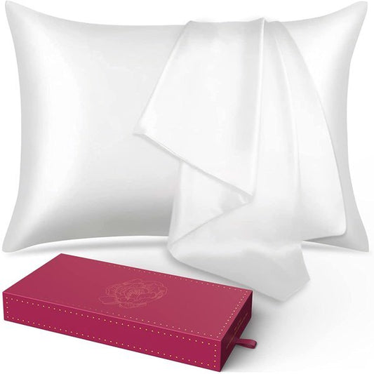 Lacette Silk Pillowcase 2 Pack for Hair and Skin, 100% Mulberry Silk, Double-Sided Silk Pillow Cases with Hidden Zipper (white, Standard size 20" x 26") - lolaluxeshop