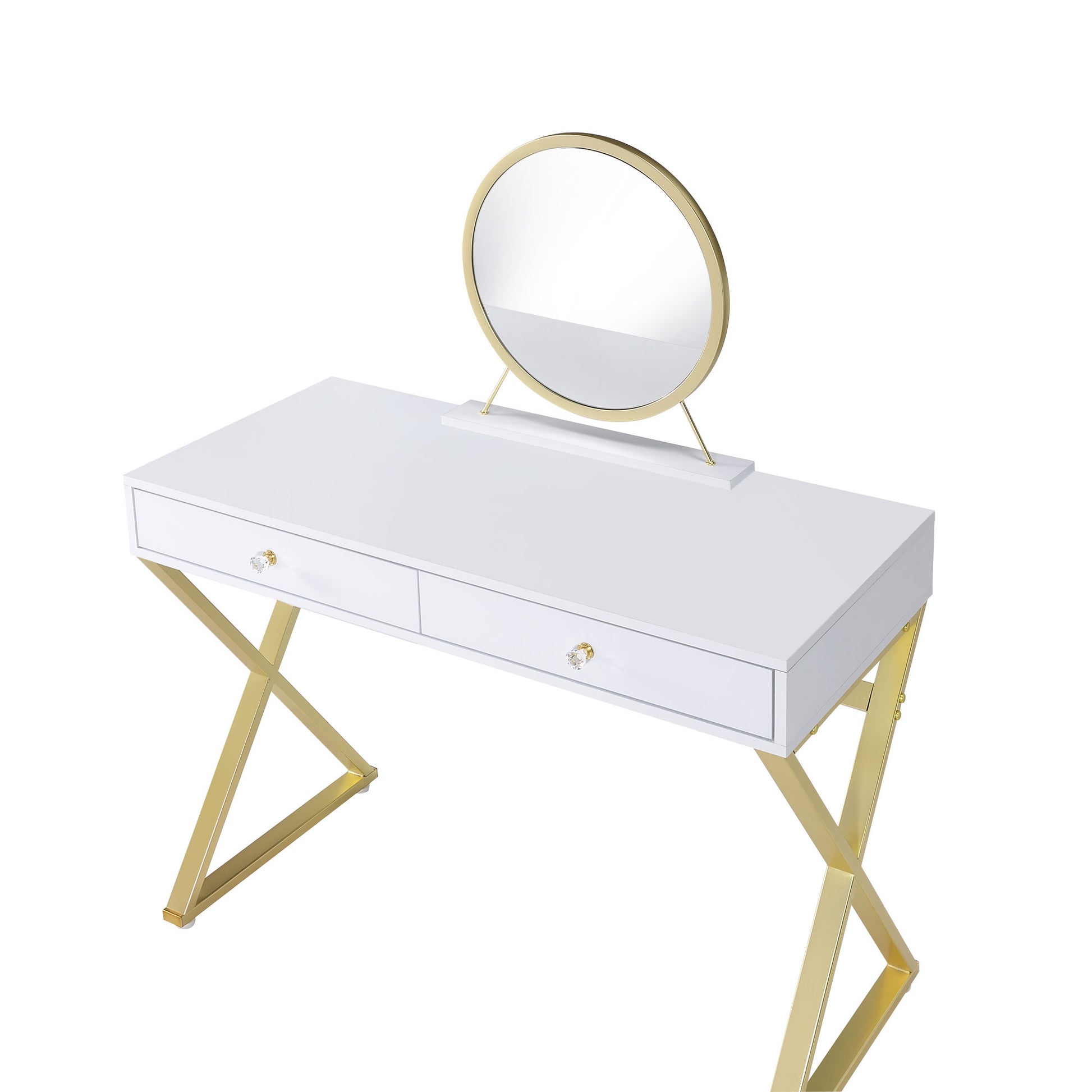 ACME Coleen Vanity Desk w/Mirror & Jewelry Tray in White & Gold Finish AC00667 - lolaluxeshop