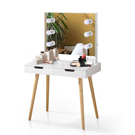 Wooden Vanity Table Makeup Dressing Desk with LED Light,dressing table with USB port,White - lolaluxeshop