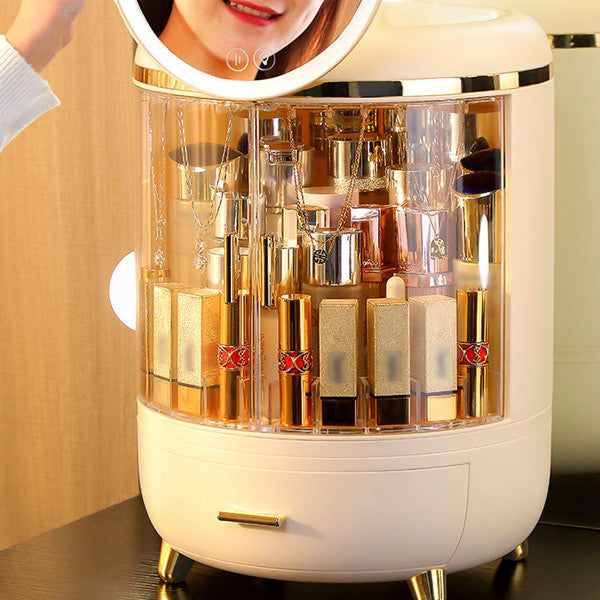 Joybos® Round Makeup Storage Organizer Box with Mirror Led Light - lolaluxeshop