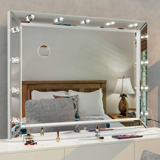 Hollywood Vanity Mirror with Uss Bulbs Luxury Vanity Mirror with Lights Large Size Makeup Mirror for Bedroom Makeup Room, Smart Touch White Lighting,40x30.5 inch - lolaluxeshop