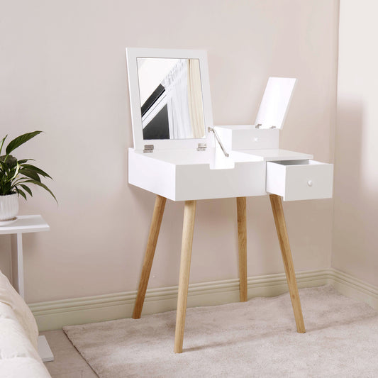 Dressing Vanity Table Makeup Desk with Flip Top Mirror and 2 Drawers for Bedroom Living Life,White - lolaluxeshop
