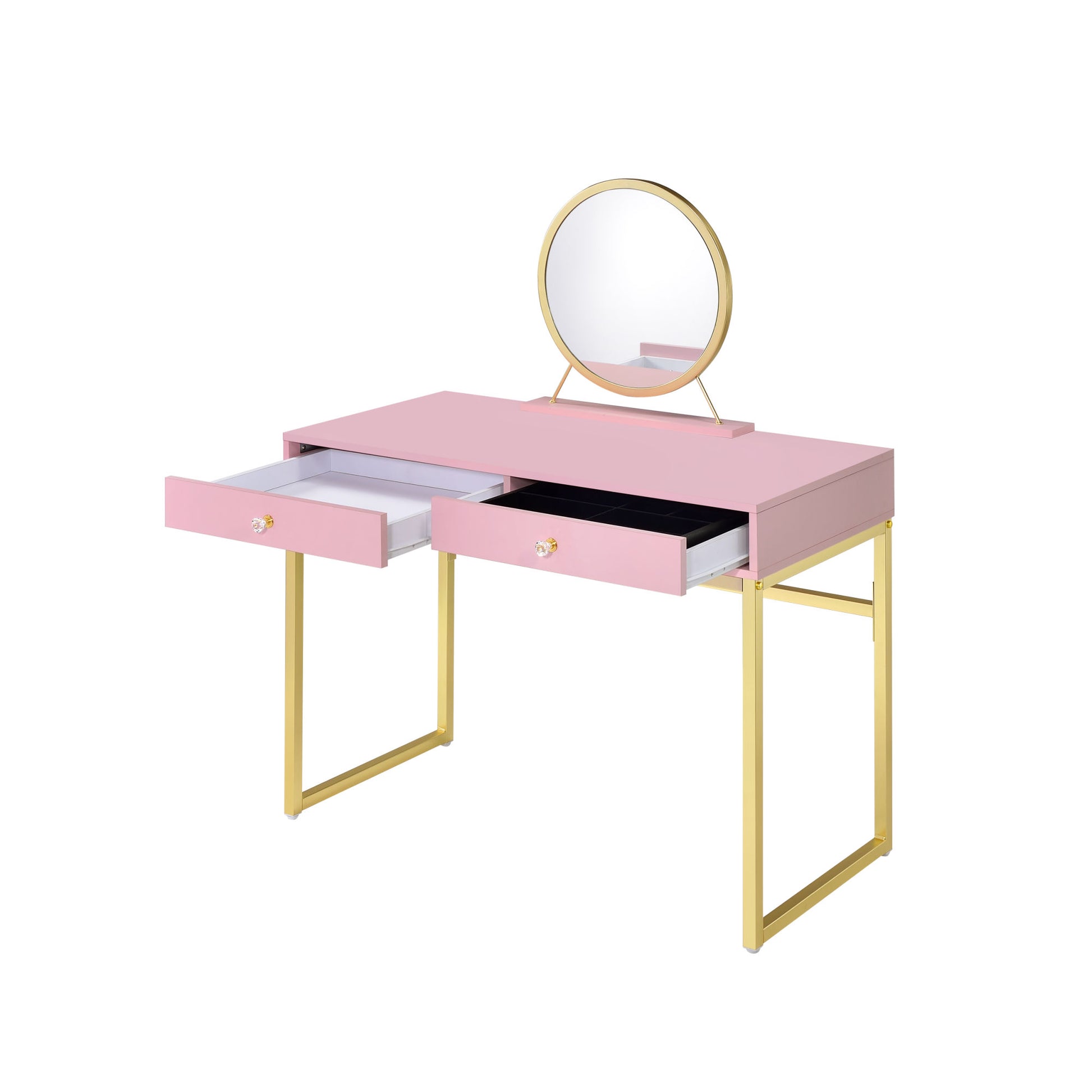 ACME Coleen Vanity Desk w/Mirror & Jewelry Tray in Pink & Gold Finish AC00668 - lolaluxeshop